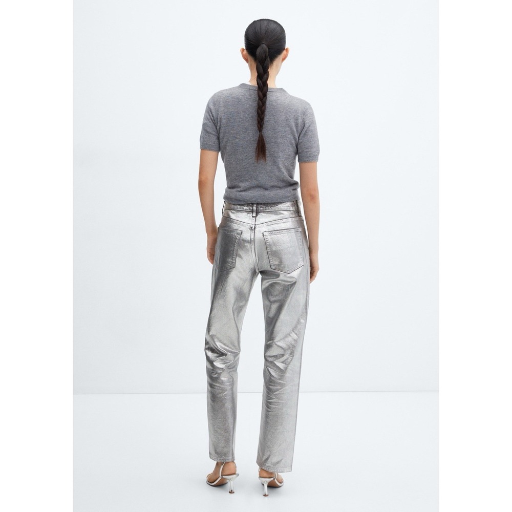 Mango MNG Women's SHIMMER Foil Silver Metallic Effect Jeans size US 4‎ NWT